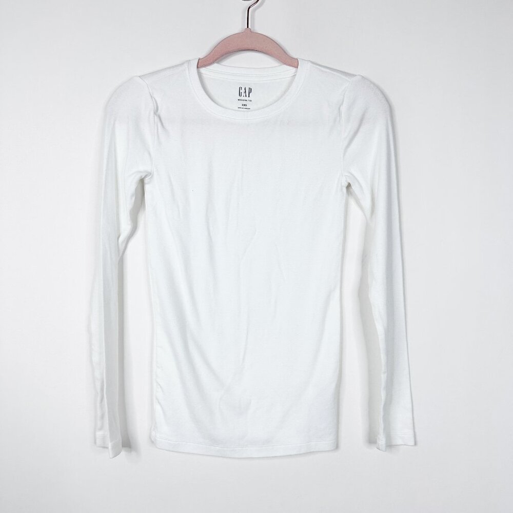2/$30 GAP Long Sleeve Modern Crew Neck T-Shirt Fresh White XXS #A1145 - Picture 6 of 13